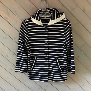 J.Crew Womens Navy White Striped Button Front Hooded Cardigan Jacket Size M